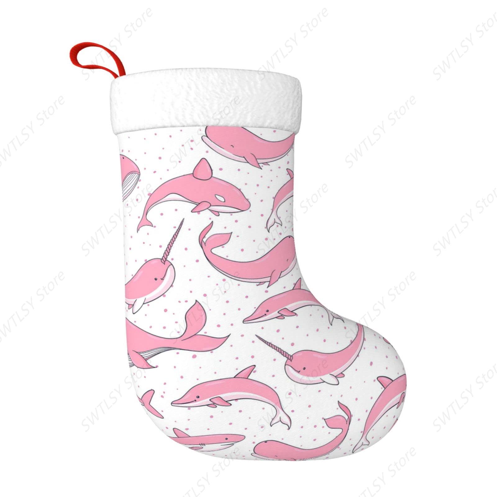 Christmas Stocking Hanging - Natale balene rosa Calze natalizie Camino